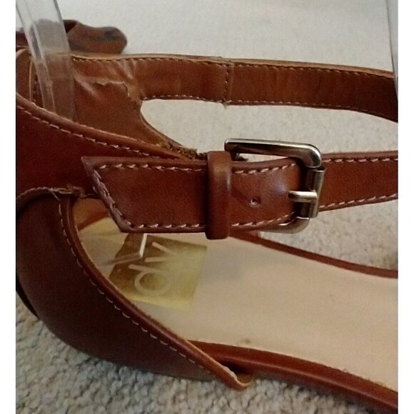 Dolce Vita Brown Leather Pointed Toe Ankle Wrap Back Zip Flats - Sz 10M - Picture 6 of 12